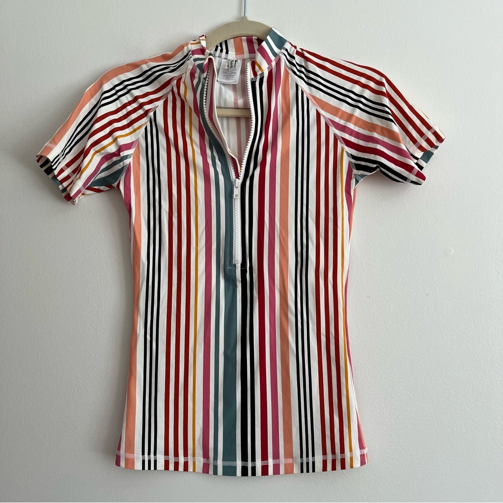 Madewell Second Wave Rash Guard in Rainbow Stripe